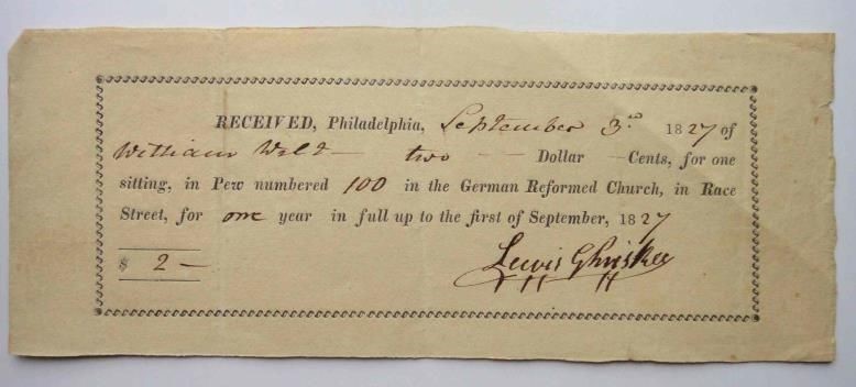 1827 antique SIGNED LEWIS GHRISKEY philadelphia pa GERMAN REFORMED CHURCH PEW
