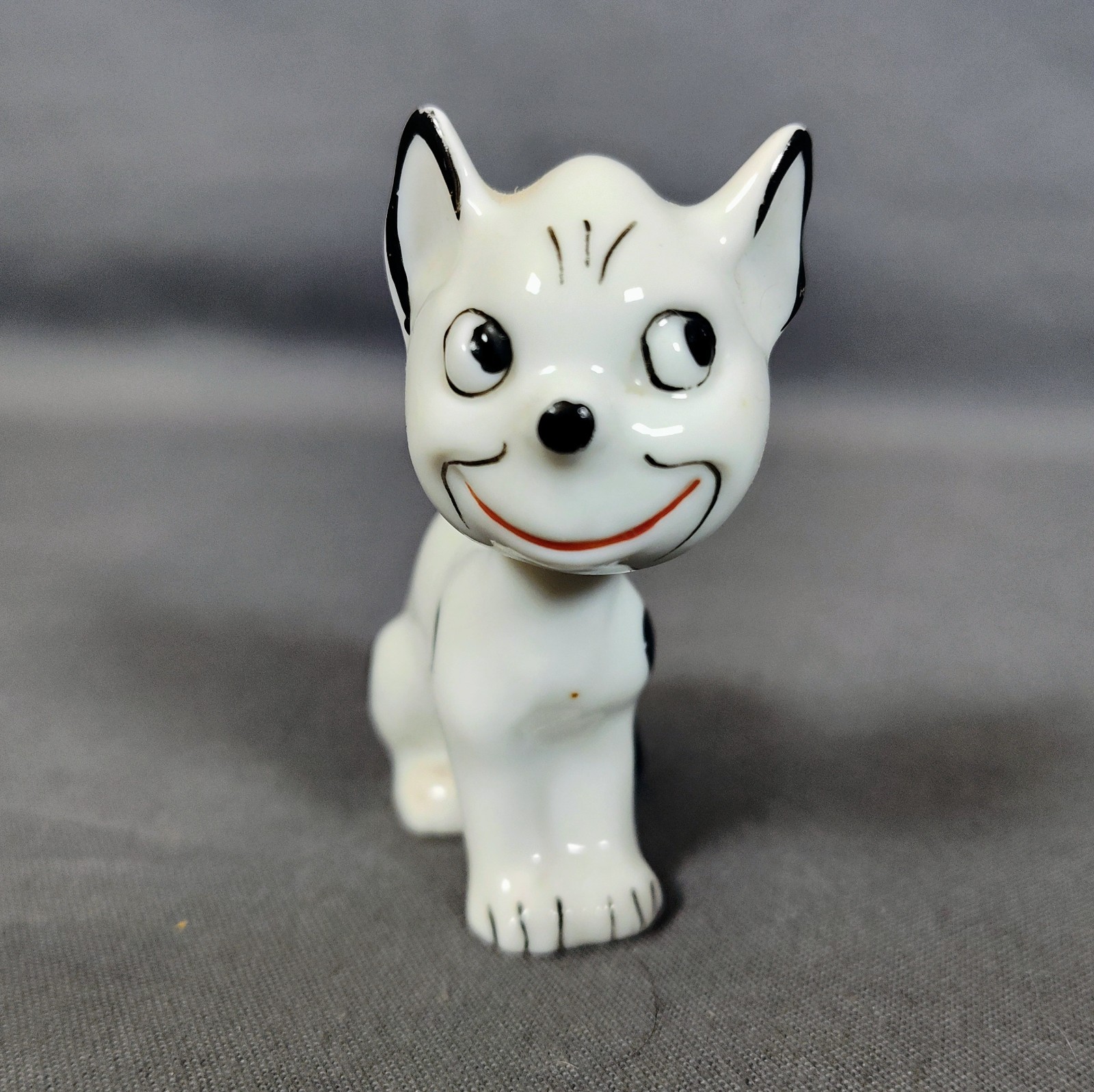 1960s Anthropomorphic Devilish Smiling Cat Bobble Head Nodder Japan Porcelain