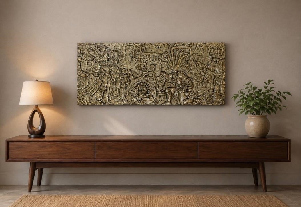 Vintage Mid Century Inza Zarebski Crushed Turquoise Stone Plaque Wall Art - Read