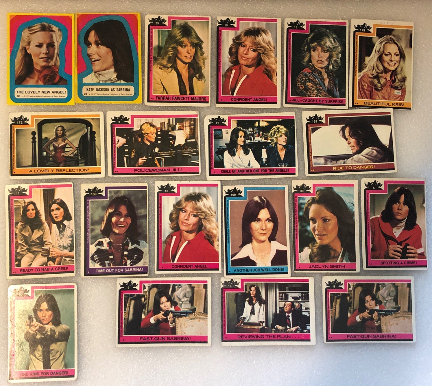 20 1977 Charlies Angels Topps Card & Sticker Lot Vintage TV Farrah Fawcett Photo