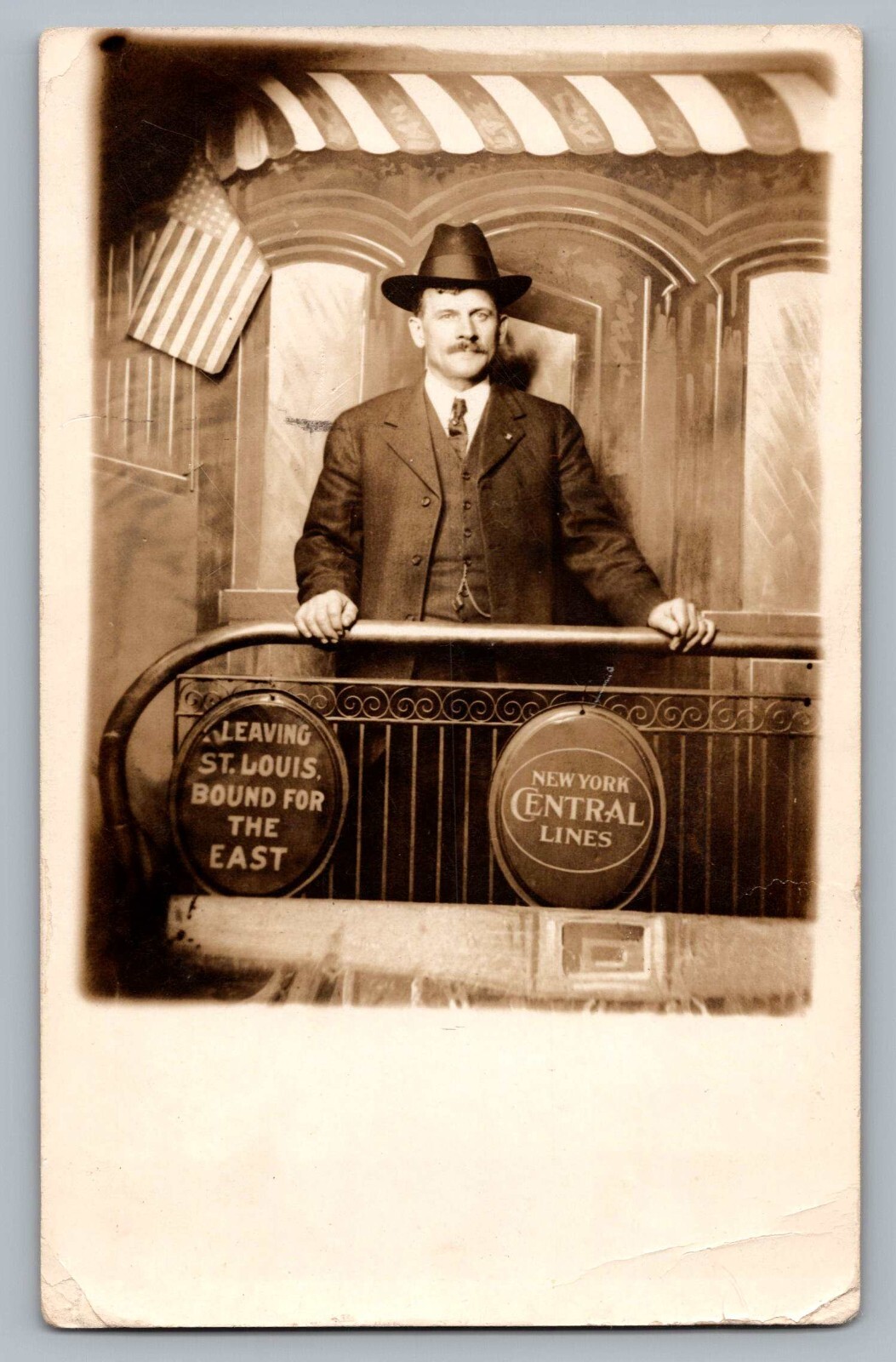 c1910 RPPC NY St Louis Central Lines Railroad Train Studio Prop Postcard Vtg A7