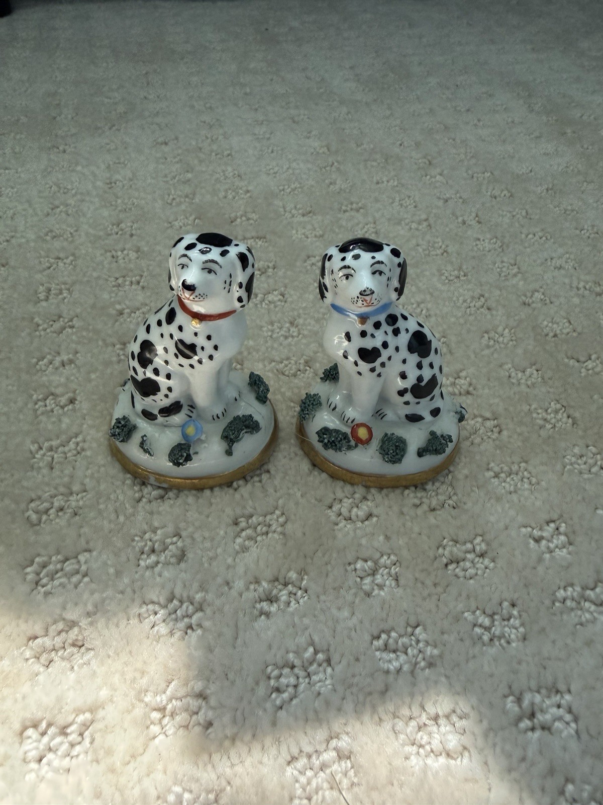 Antique Pair Porcelain Dalmatian Dog Figurines Staffordshire/Samson? Anchor Mark