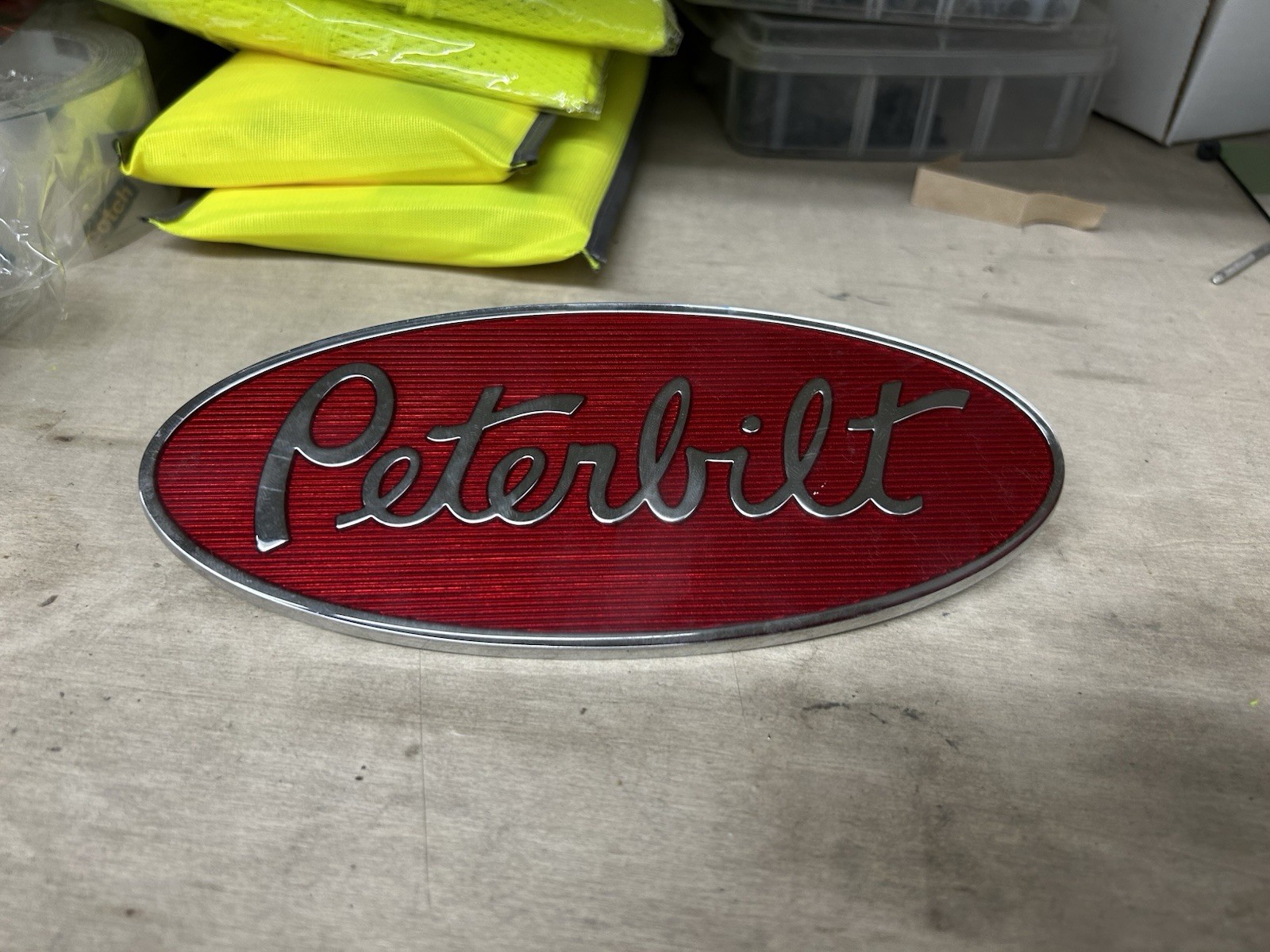 Vintage 8” Peterbilt Oval Semi Truck Metal Emblem Badge OEM