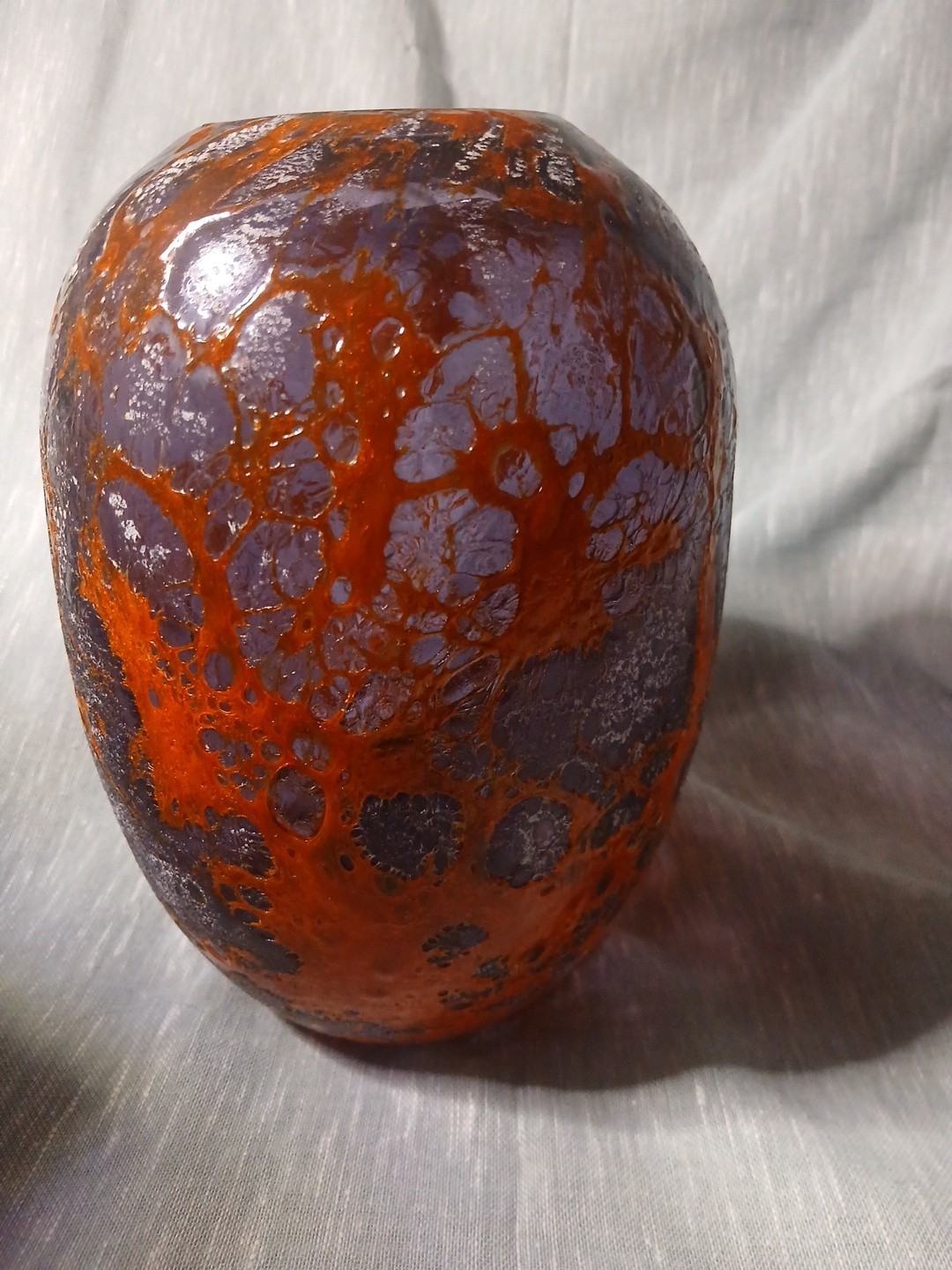 Large Red Lava Textured Art Glass Vase 8.75