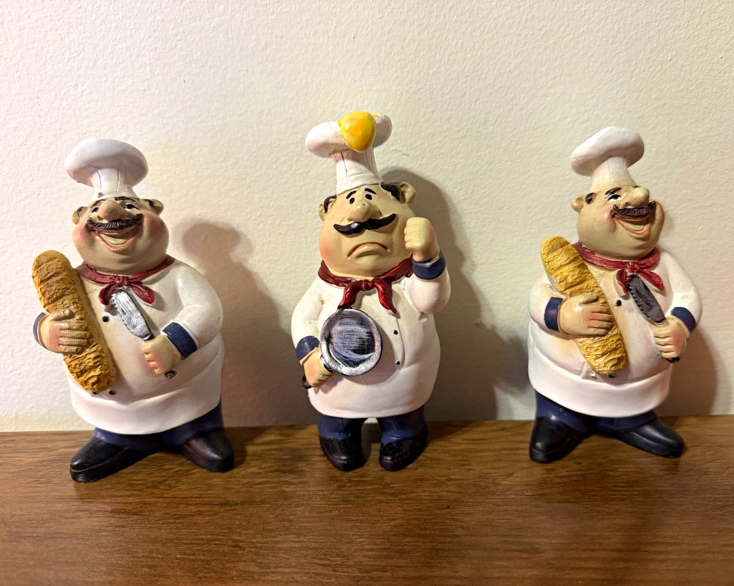 Vintage Fat Chef Figurines Set of 3 Kitchen Decor  Italian Resin Statues 5-6\