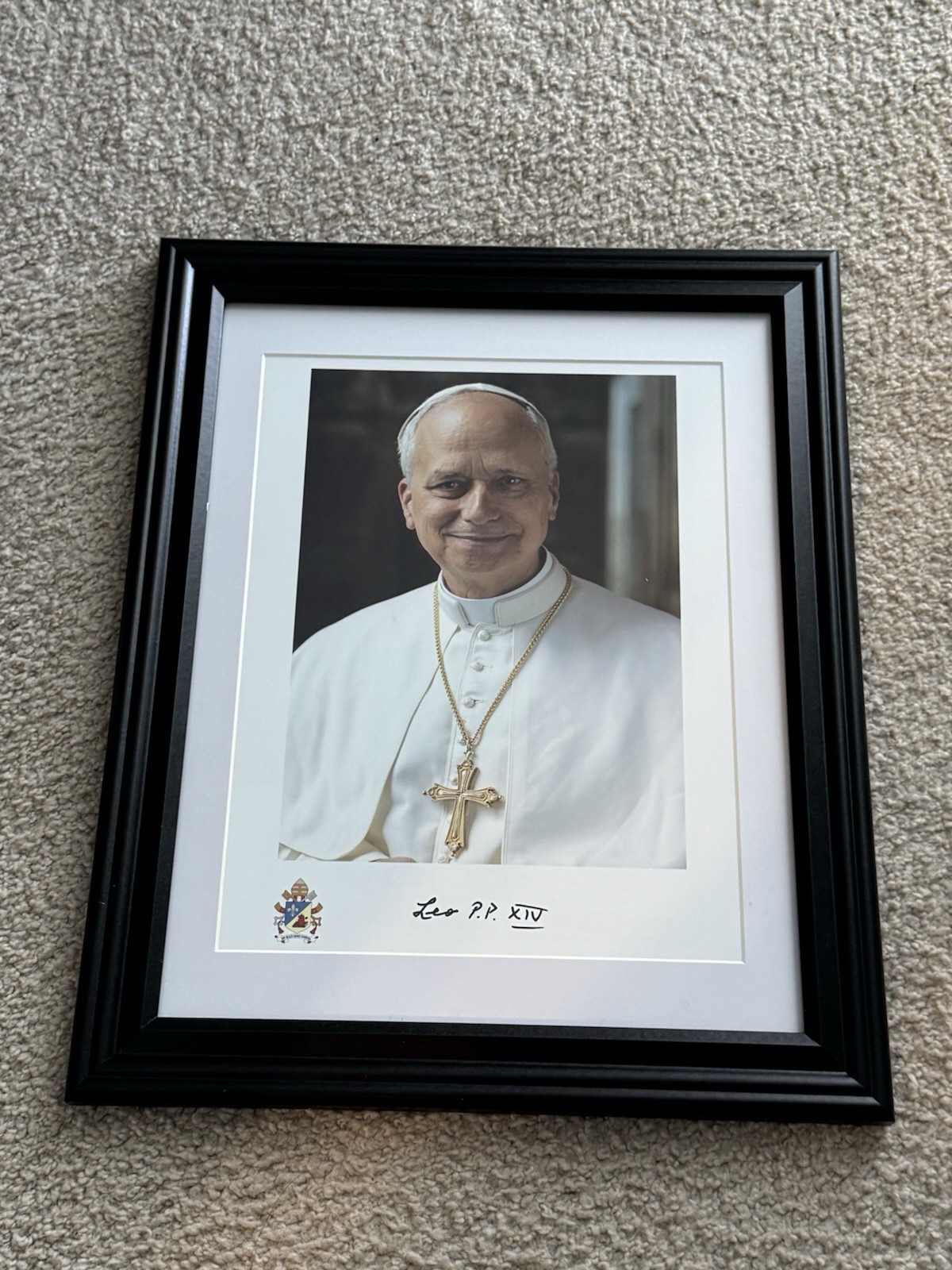Pope Leo XIV Portrait 8.5 X 11 PHOTO FRAMED & MATTED Facsimile Autograph