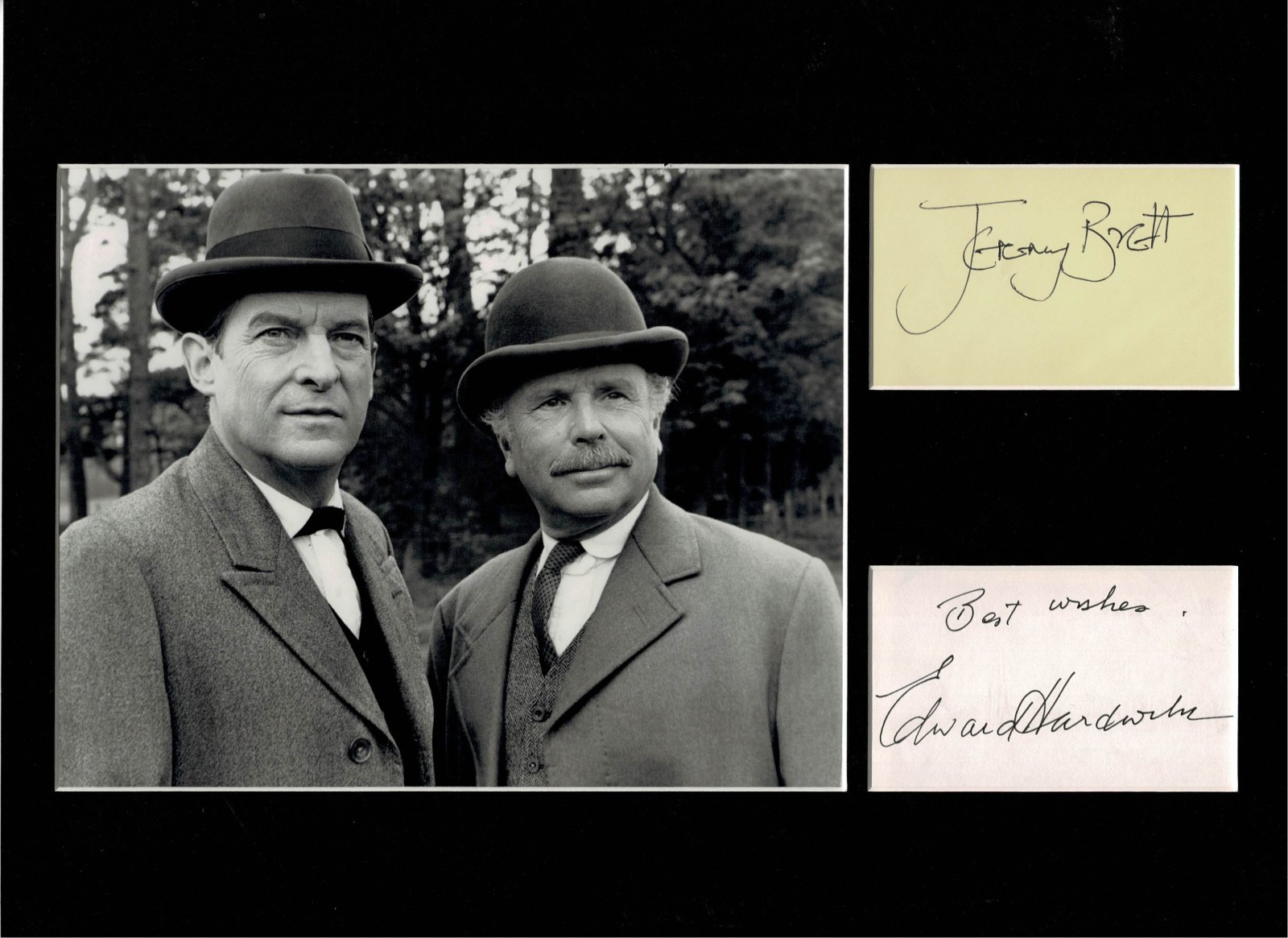 JEREMY BRETT AND EDWARD HARDWICKE SHERLOCK HOLMES SIGNED AUTOGRAPH DISPLAY