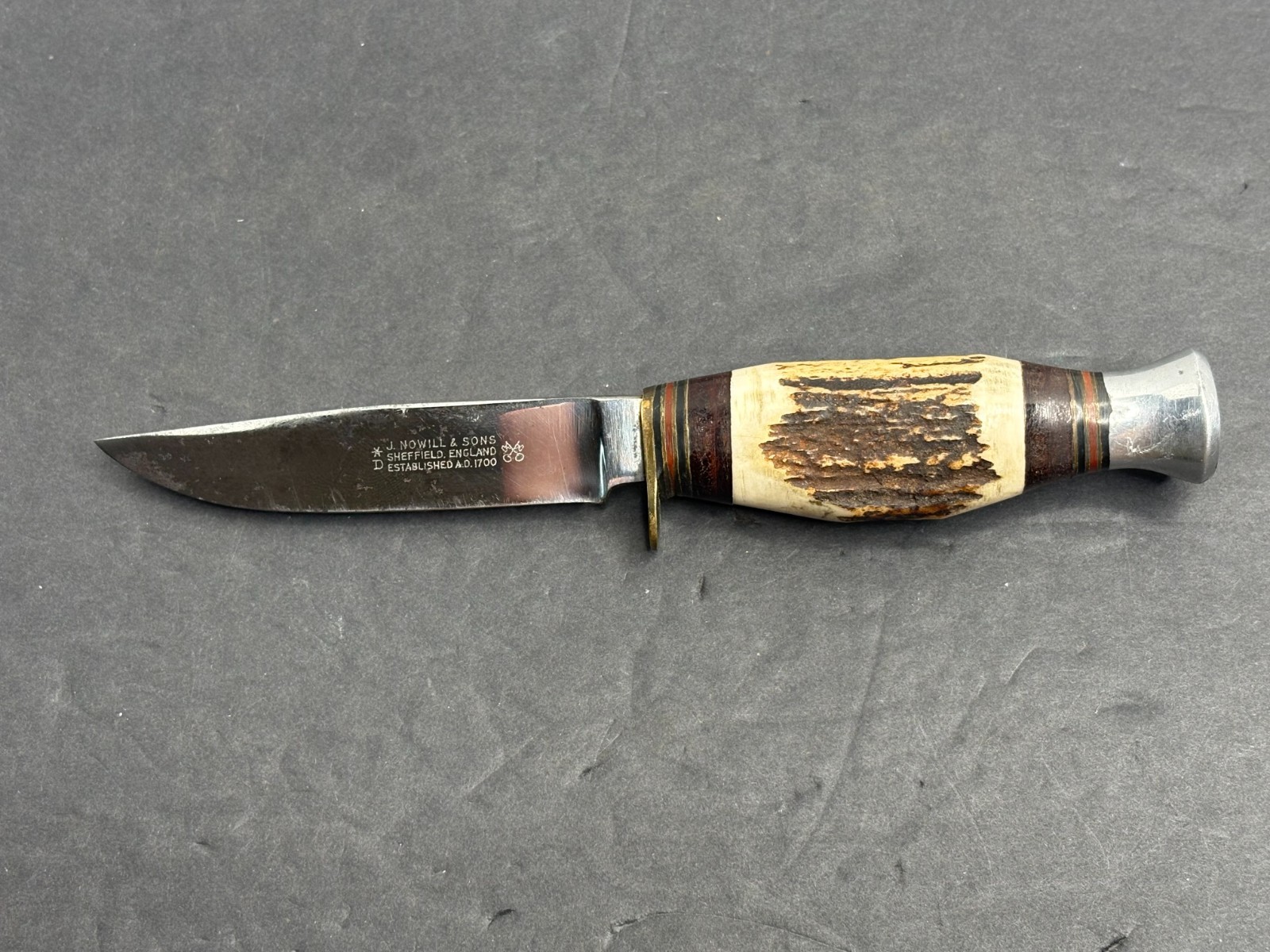 Vintage J. Nowill & Sons Stag Handle Fixed Blade Hunting Knife Sheffield Eng.