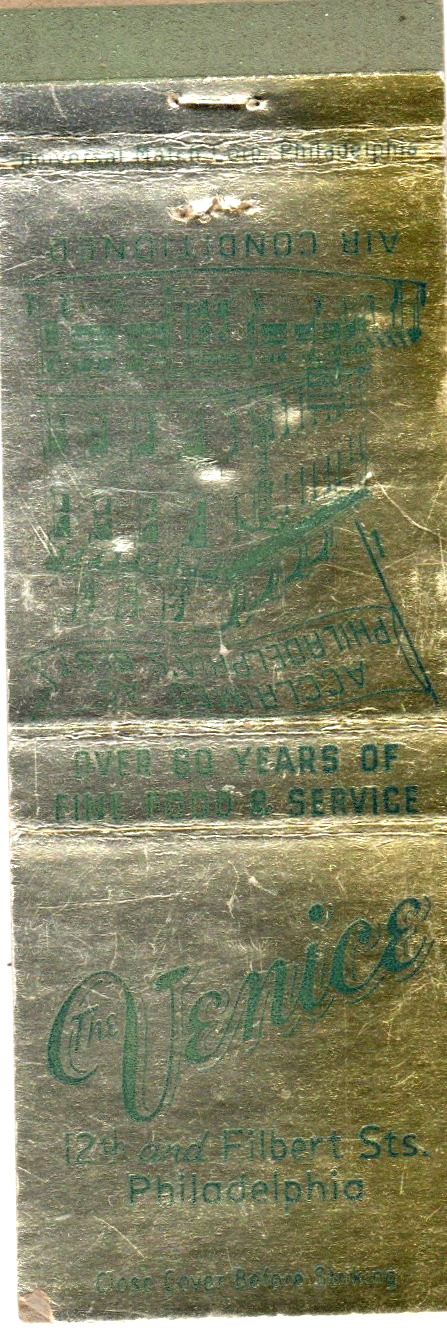 The Venice- Philadelphia, Pa. Vintage Matchbook Cover