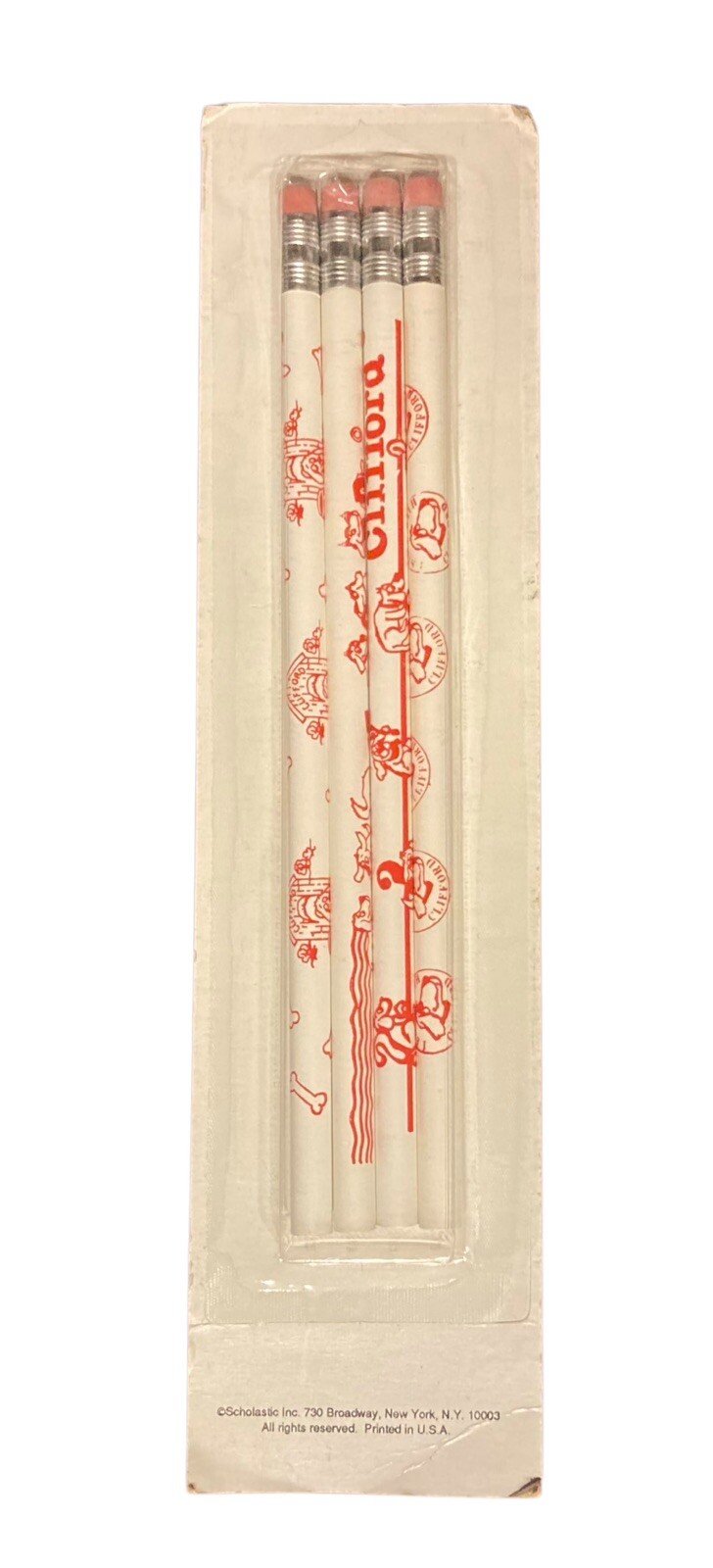 NOS Vintage Clifford 4 Set of Pencils w/ Erasers Scholastic Nostalgic Pencils