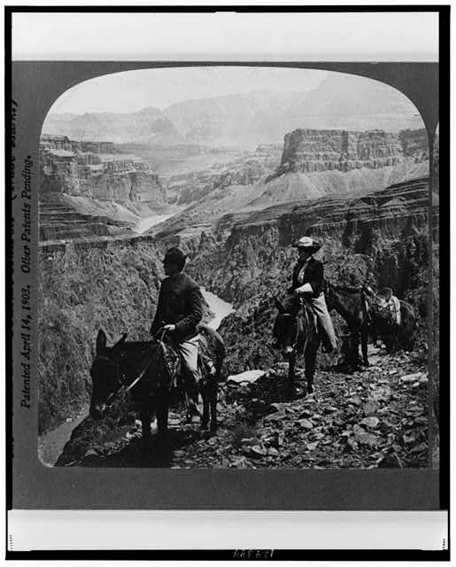 Photo:Grand Canyon Arizona Grand View Trail Mules Riders Cliff c1906