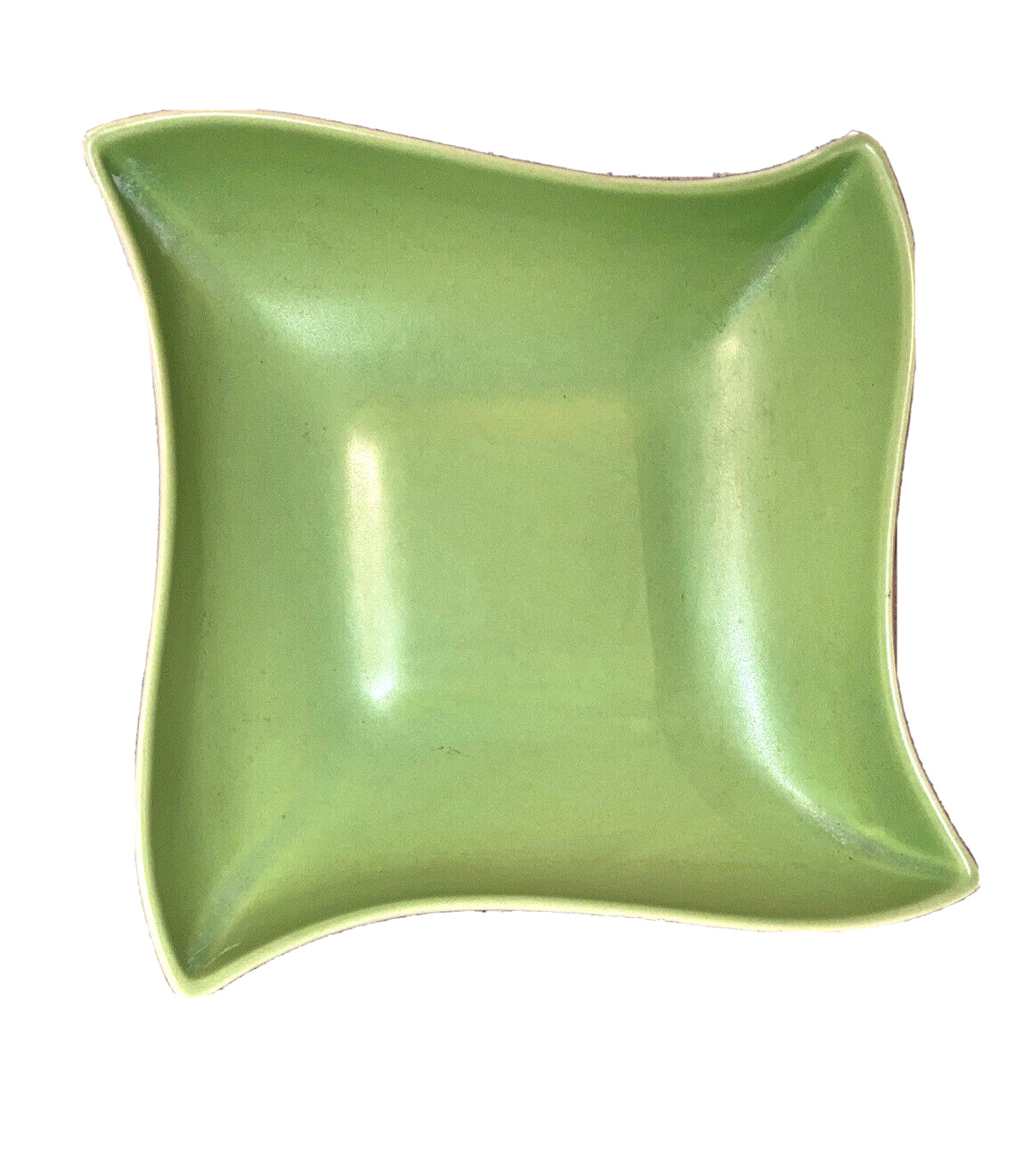 vintage mcm olive green Red Wing pottery B1396 ceramic dish bowl curved square