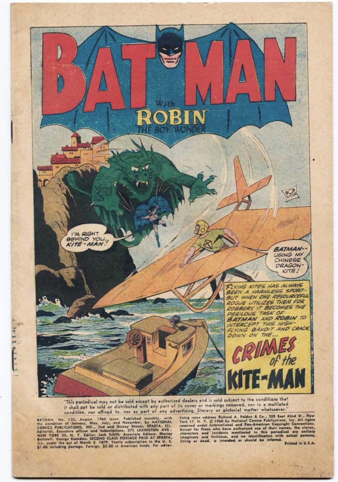 Batman #133-1960 coverless 1st Kite-Man / 3rd Bat-Mite Batwoman Ace The Bathound