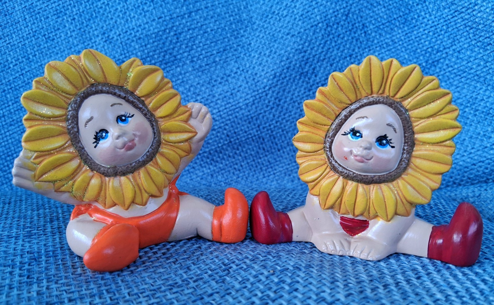 Vintage Dona\'s Ceramic Sunflower Babies Set of Two Hand Painted Figurines Vintage Dona\'s Ceramic Sunflower Babies Set of Two Hand Painted Figurines