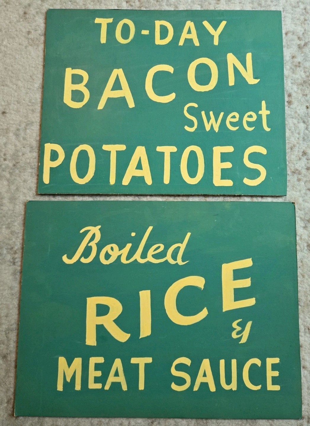 Vintage Original 1950s Cardboard Restaurant Menu Sign Rice Meat Bacon Green Old 