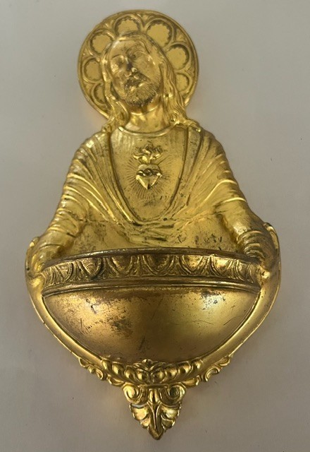 Antique 1894 Jennings Brothers Sacred Heart Holy Water Font Original Cork /Mount
