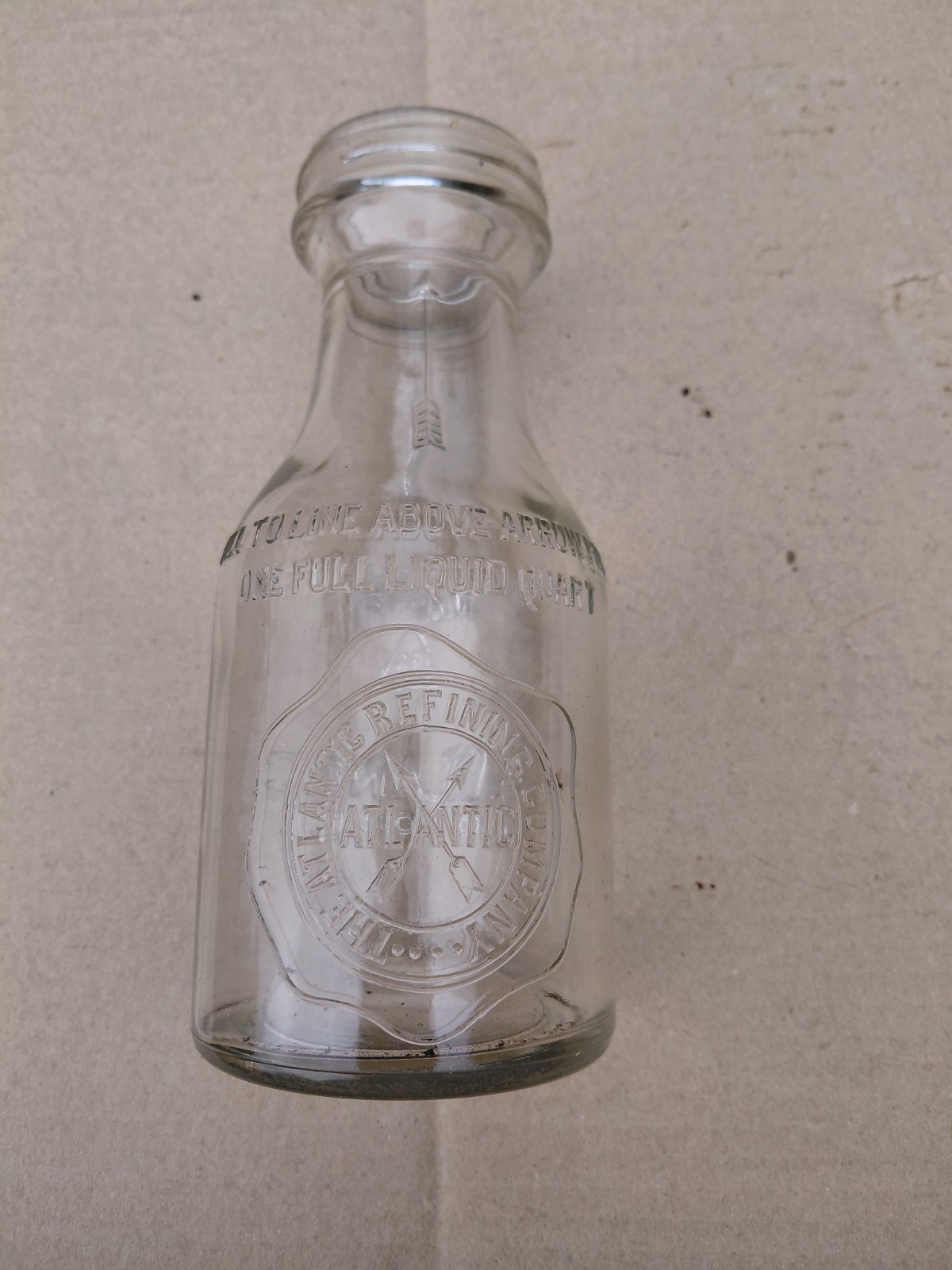 Vintage Atlantic Motor Oil Quart Glass Bottle Embossed Fried Egg Vintage Atlantic Motor Oil Quart Glass Bottle Embossed Fried Egg