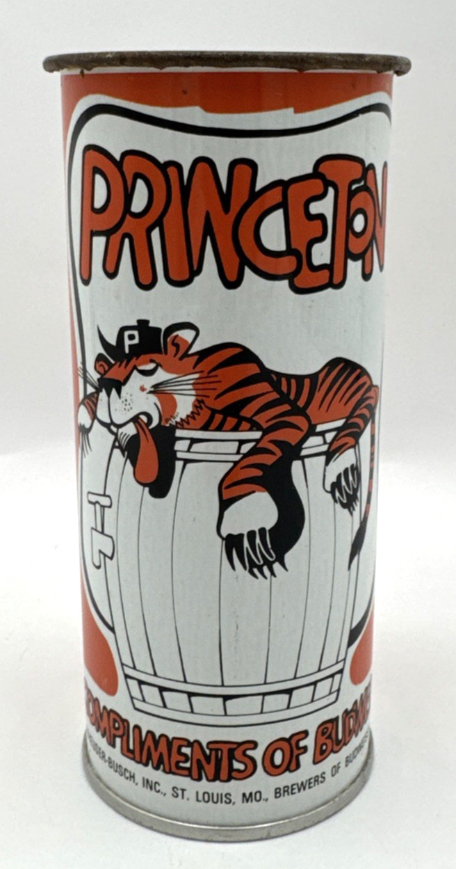 VTG Princeton Tigers Budweiser Beer Metal Can 1940\'s Orange Bank No Lid