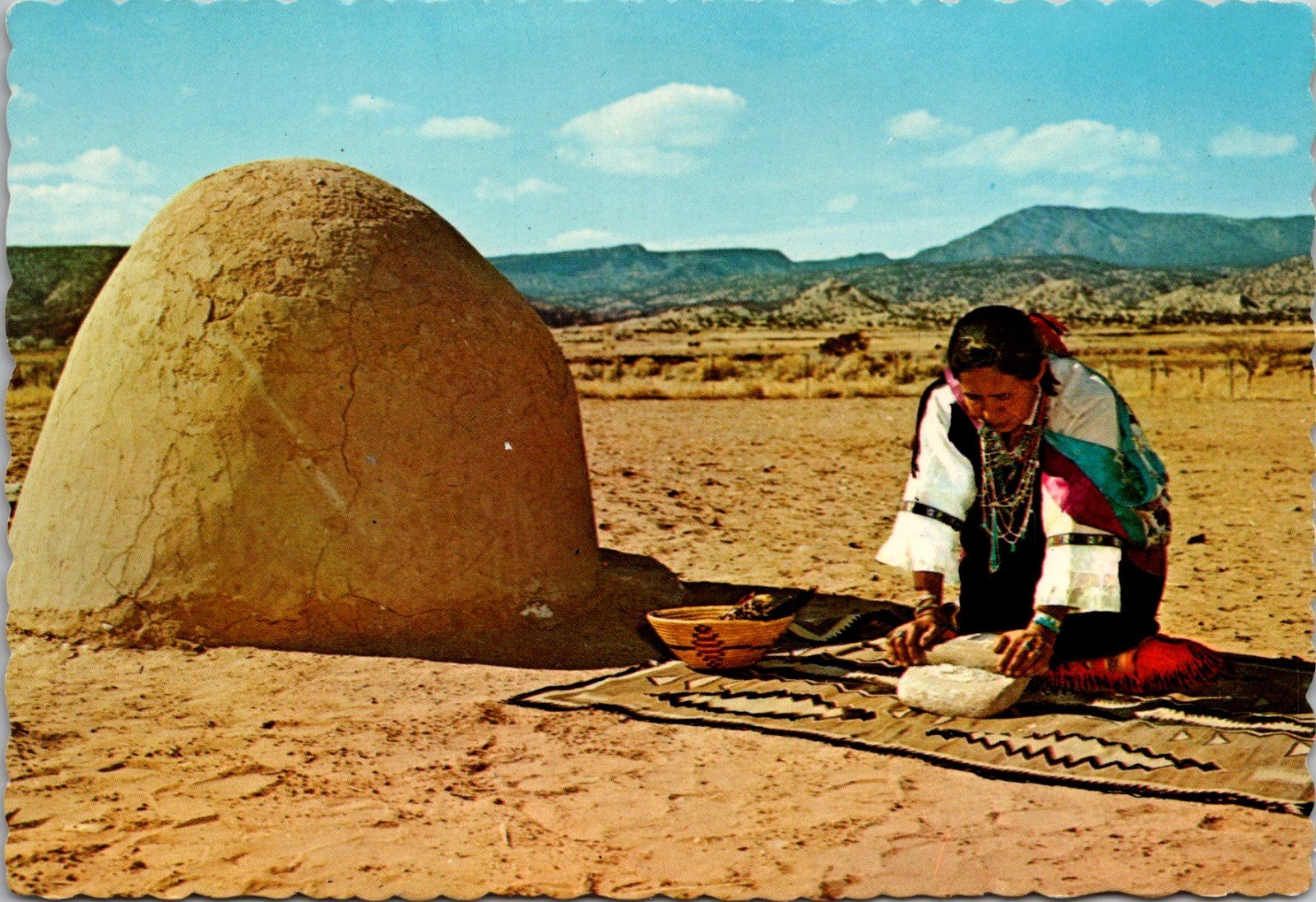 Indian Grinding Corn Method Used For Hundreds Of Years Vintage Postcard TP13-19
