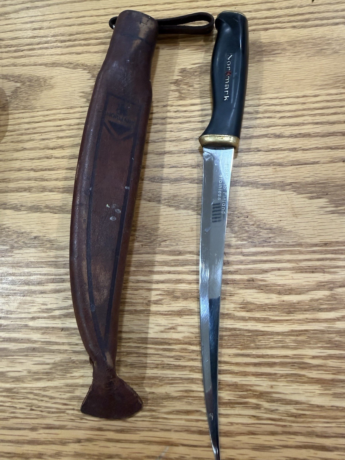 Normark Fiskars 1967 Vintage Stainless Steel Fillet Knife with Leather Sheath Normark Fiskars 1967 Vintage Stainless Steel Fillet Knife with Leather Sheath