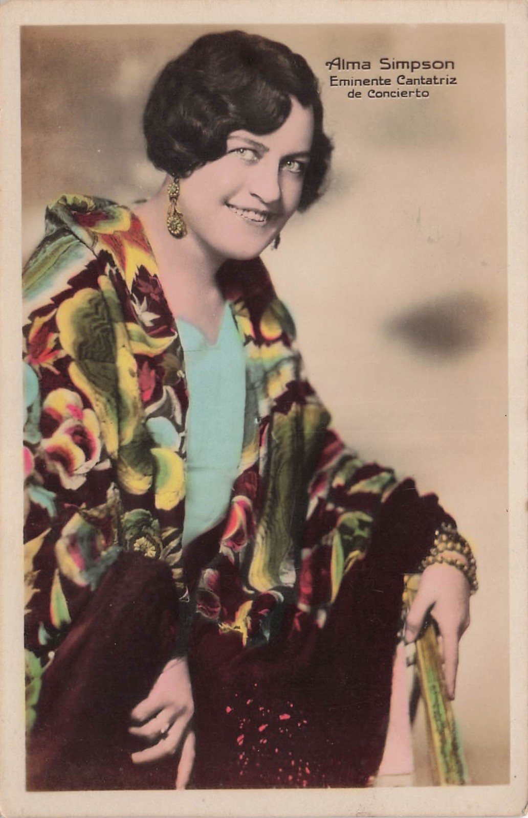 Cute Flapper Girl 1920s Singer satin robe bold floral France Photo Postcard I39