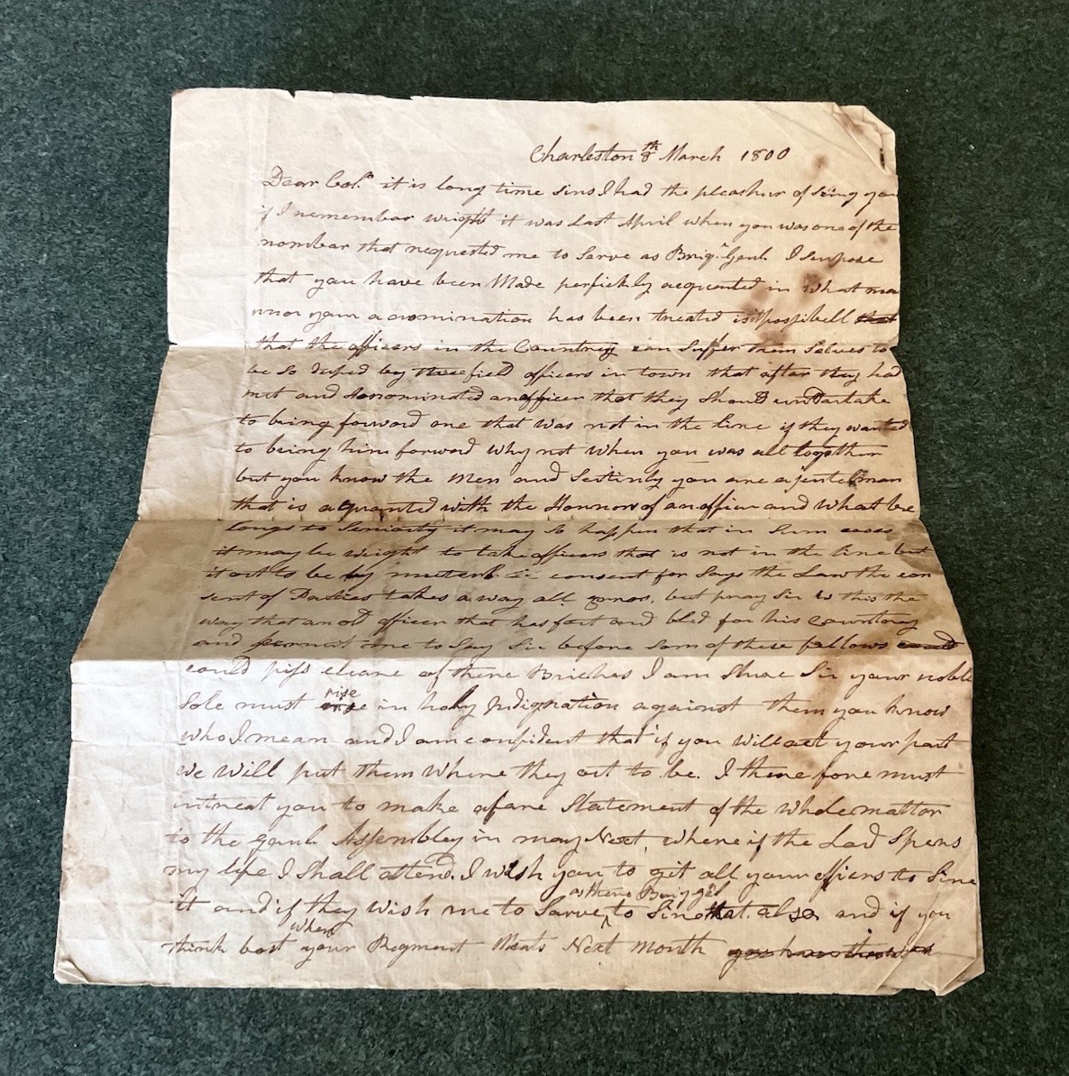 Brigadier Gen. William Barton March 8th, 1800 Charleston He Writes To A Colonel