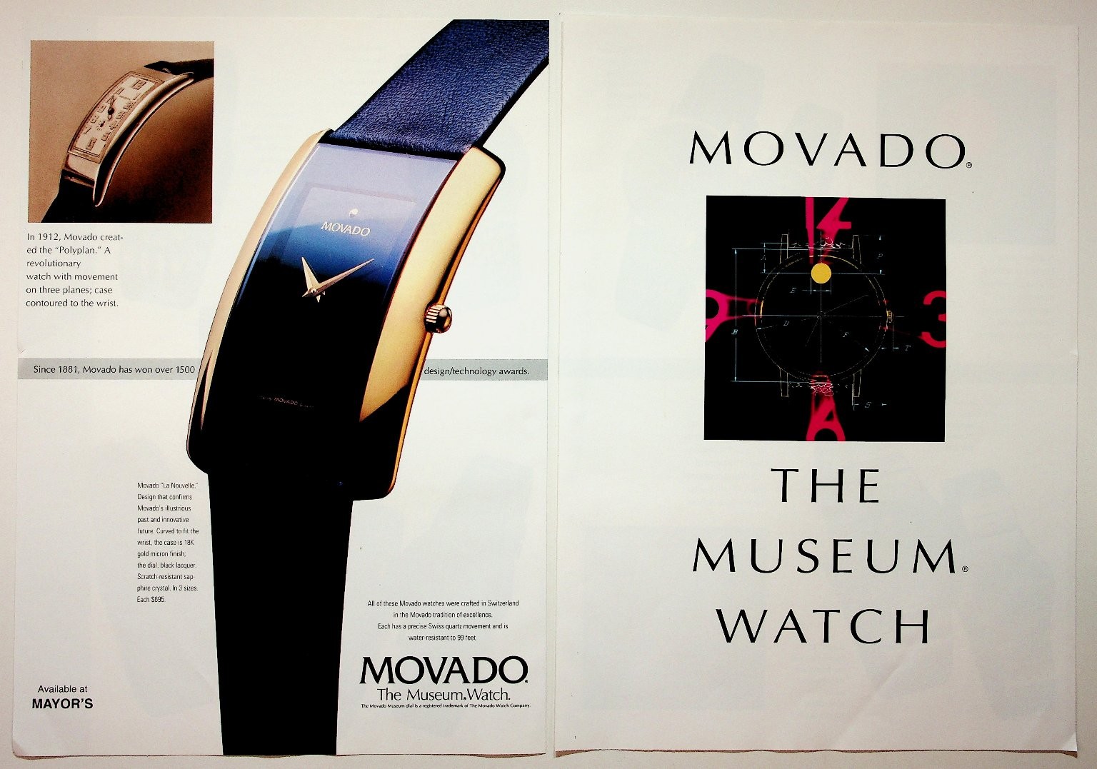 Vintage 1990s Movado Museum Watch 2-Page Magazine Ad Swiss Luxury Timepiece