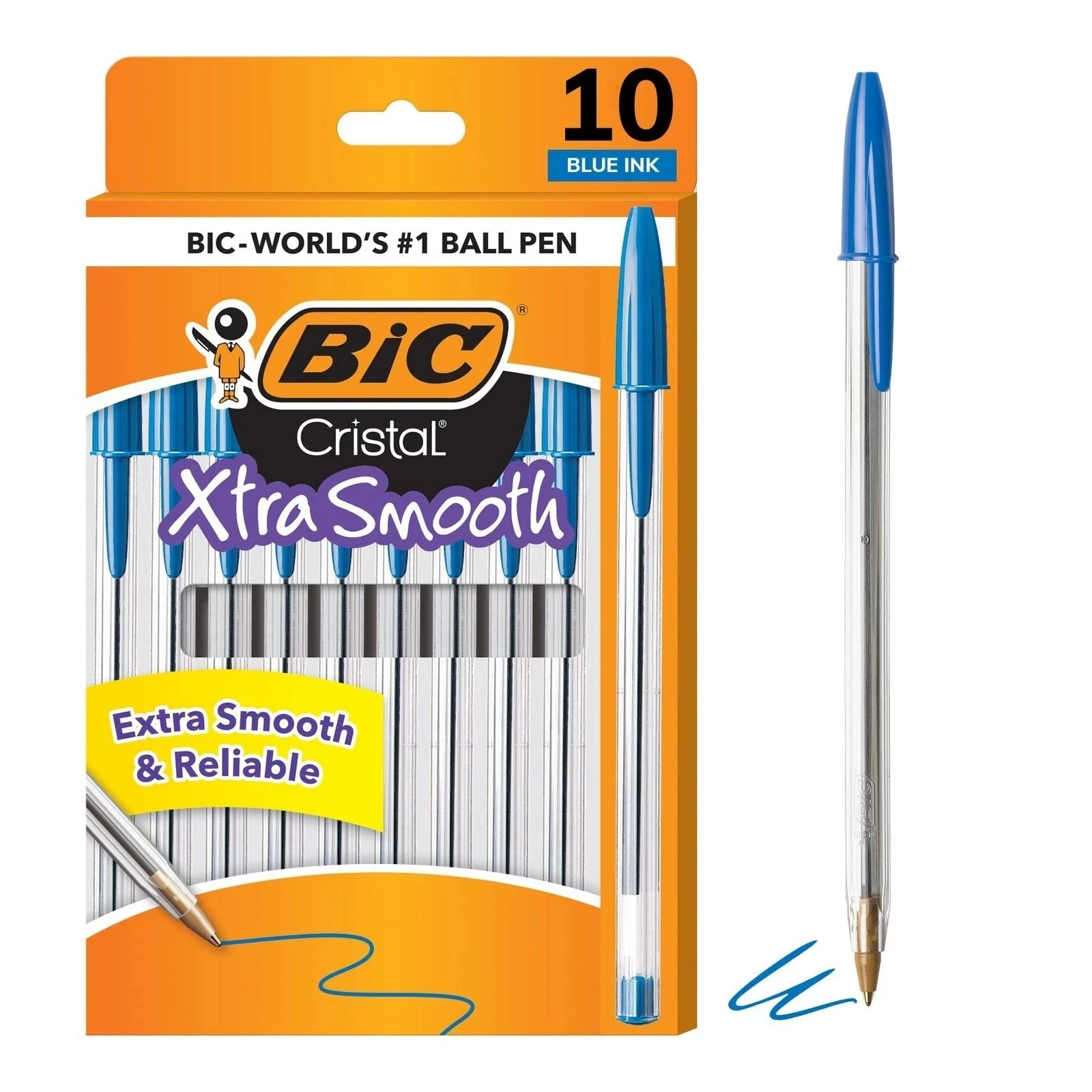 Pack of 10 Ballpoint Pen - Blue Ink Ball Point Pens for Office Writing School