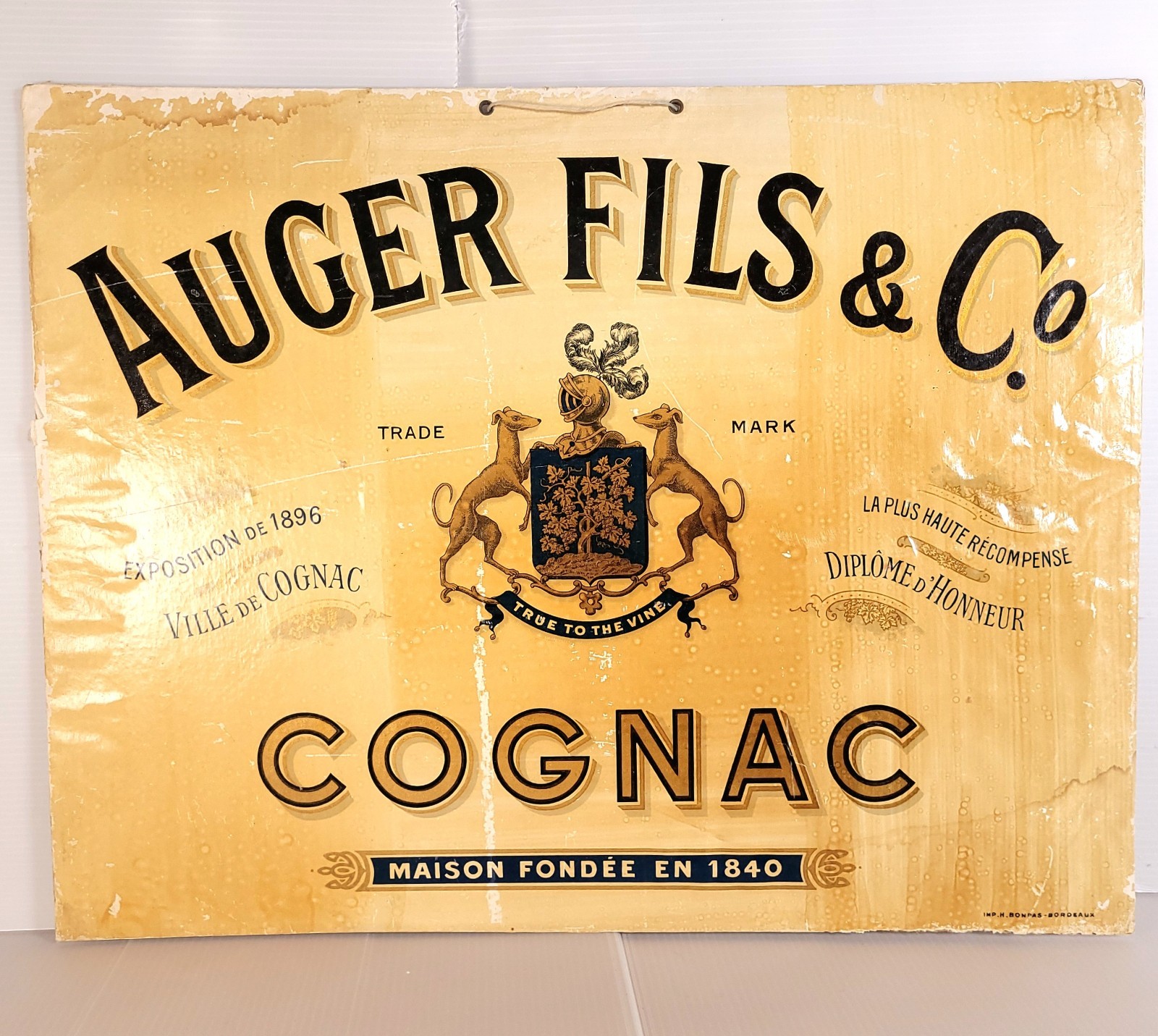 1896 Original French Auger Fils Co Cognac Antique Advertising Lithograph Poster