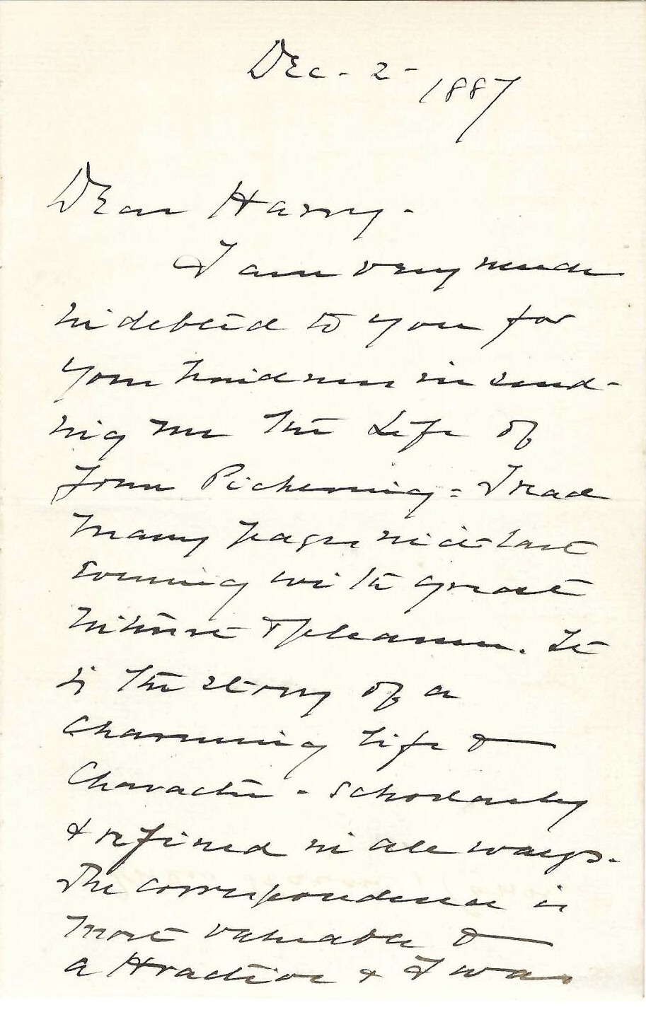 Massachusetts Henry Cabot Lodge Grateful For Book About Timothy Pickering