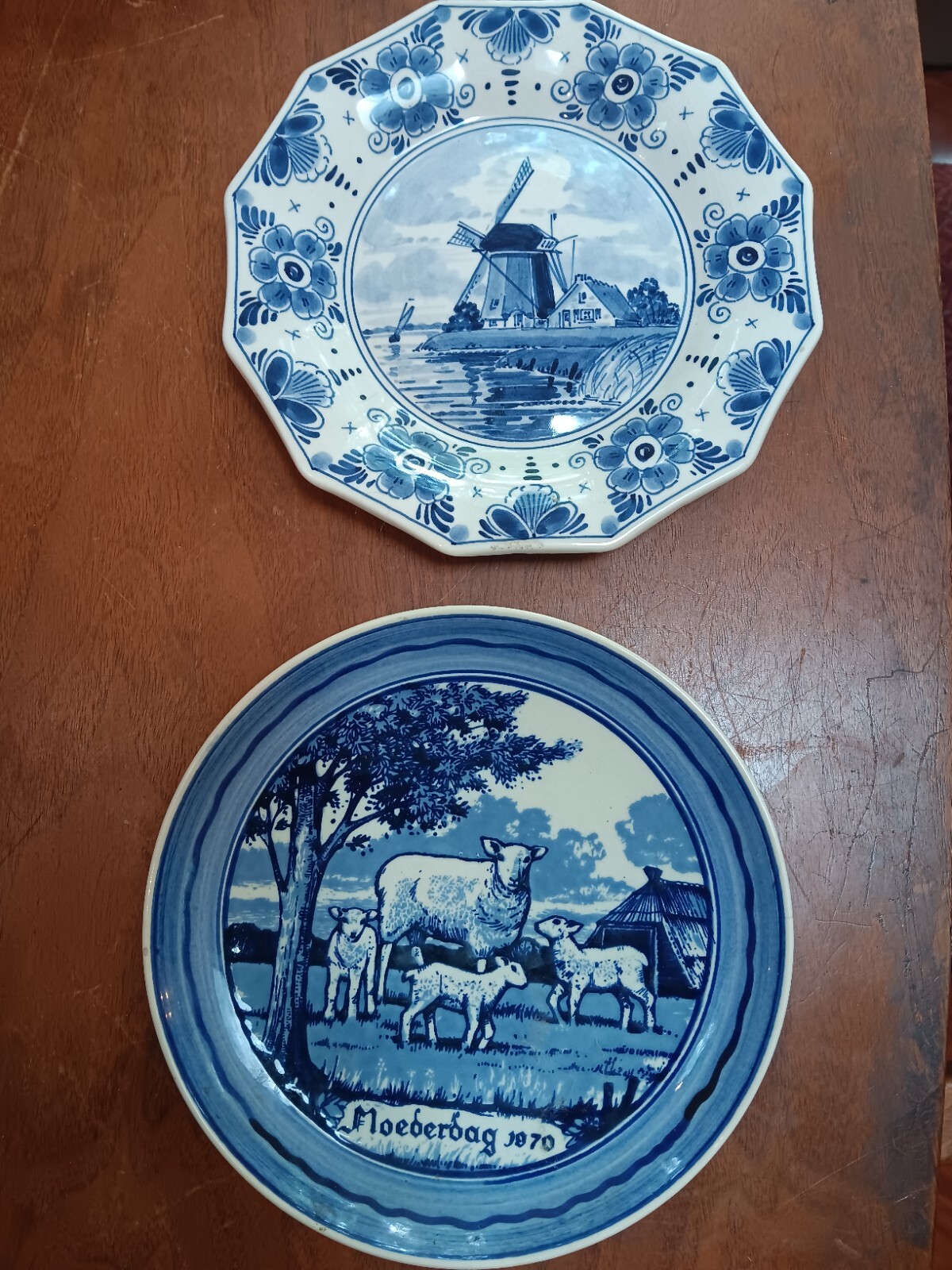 Vintage blue collector plates from Holland one is hand painted