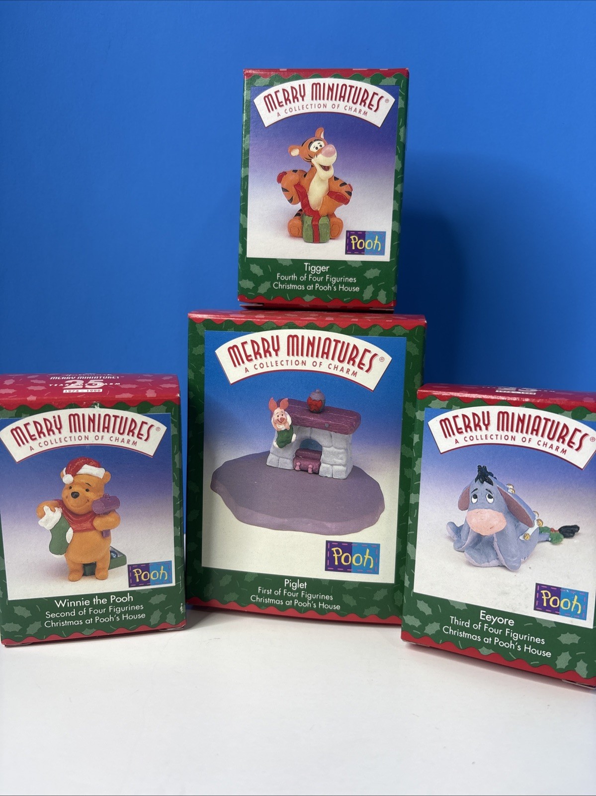 4x Lot - Hallmark Merry Miniatures POOH\'S House Pooh Tigger Eeyore Piglet Vtg