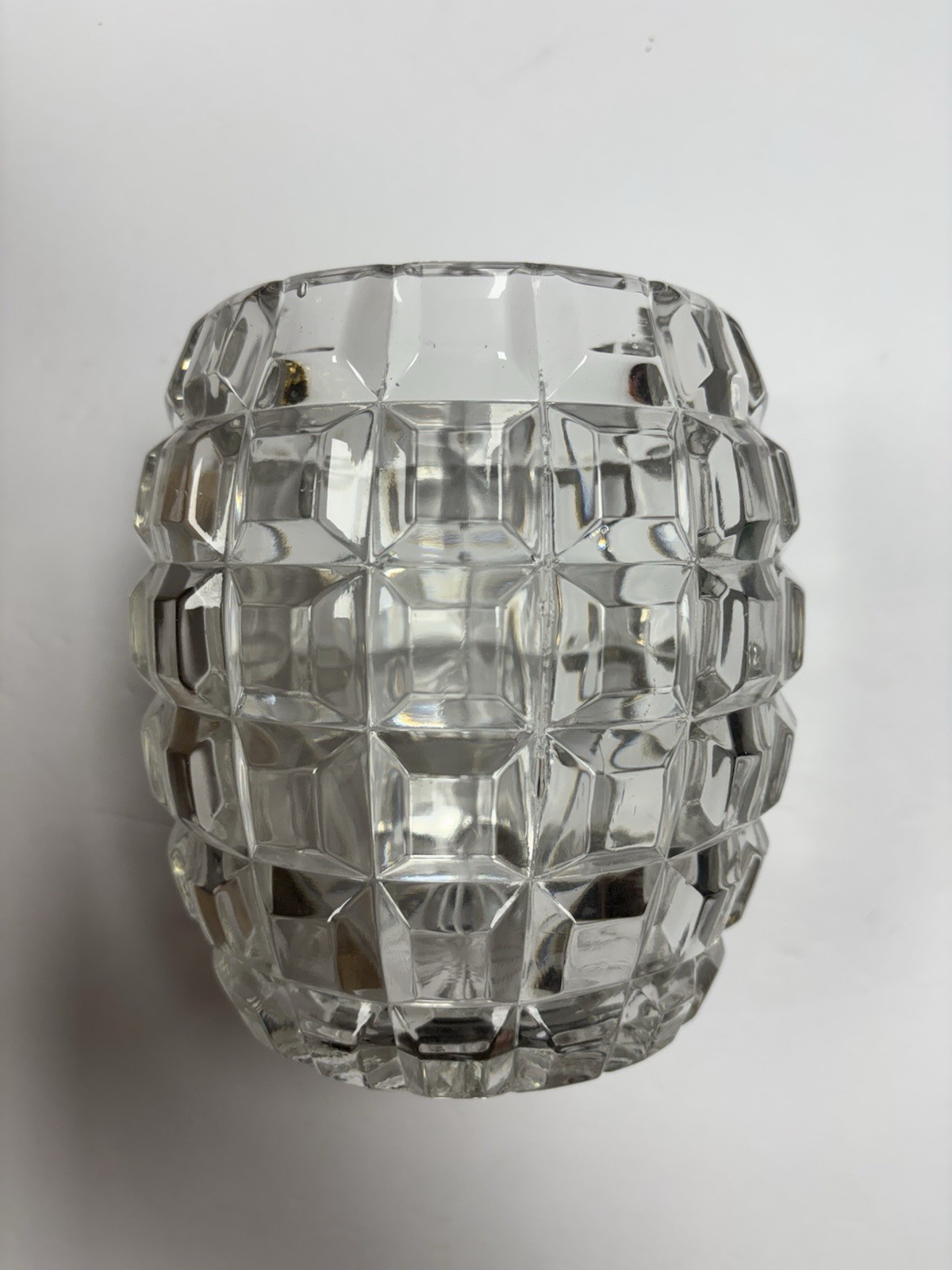 Vintage Clear Crystal Glass Vase Geometric Cube Block Pattern Starburst Heavy