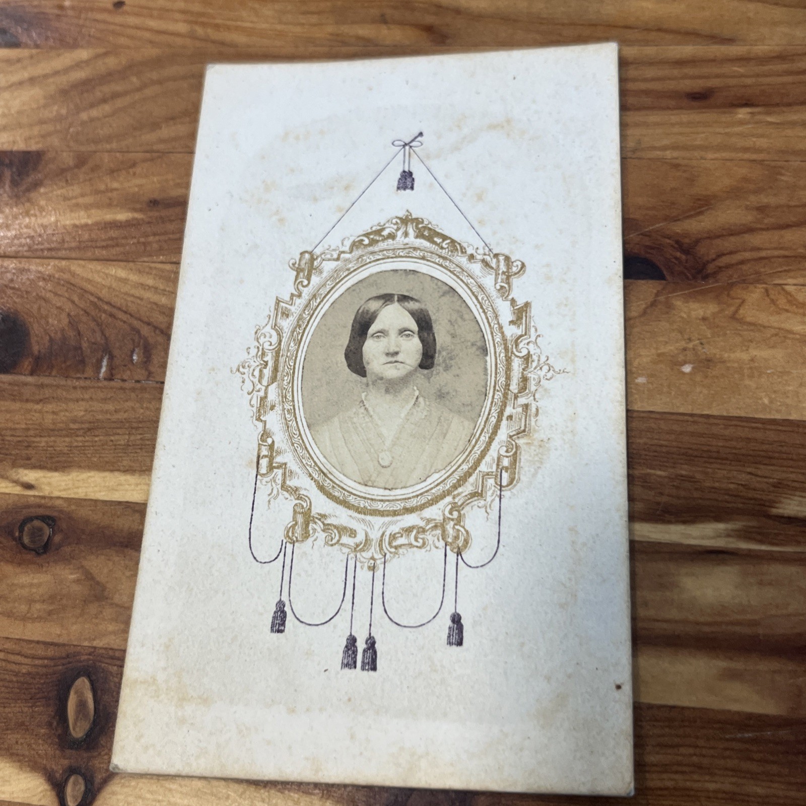 CDV Antique Photo Woman Civil War Era Scrolled Background