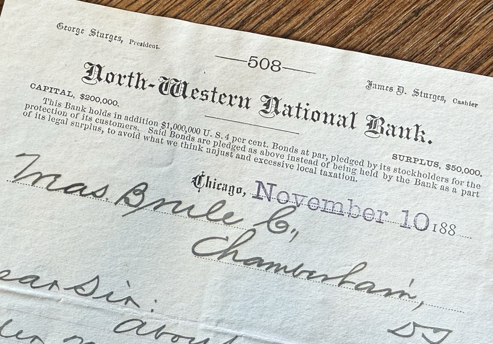 1887 North Western National Bank Letterhead CHICAGO ILL