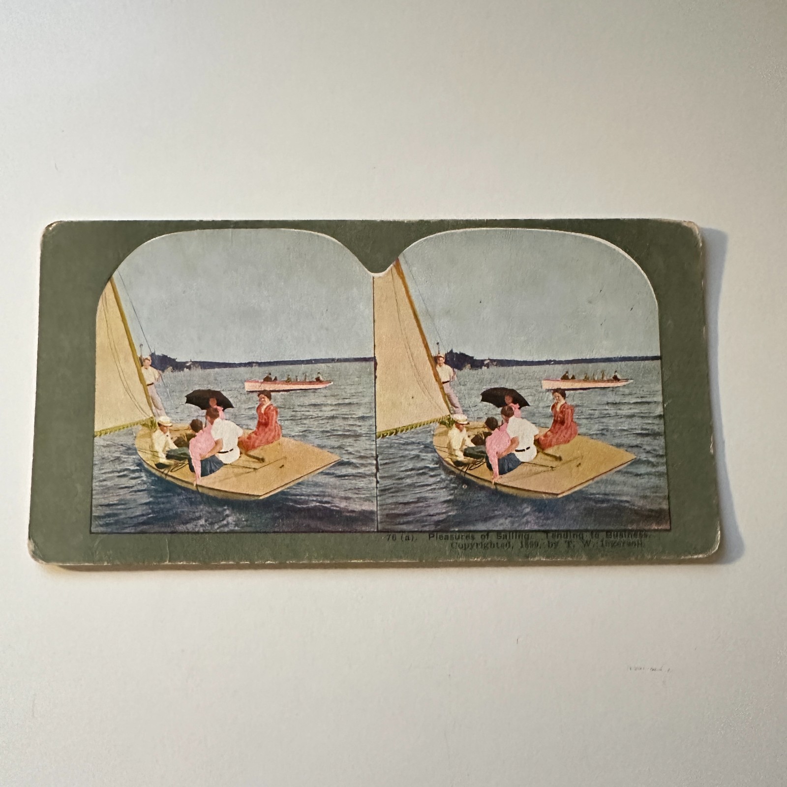 Pleasures Of Sailing Tending To Business 1899 Antique Stereoview Card 5H6-1