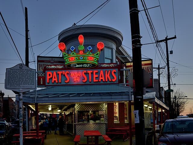Philadelphia Pennsylvania 2019 Pat's King of Steaks Neon Sign Dusk Photo
