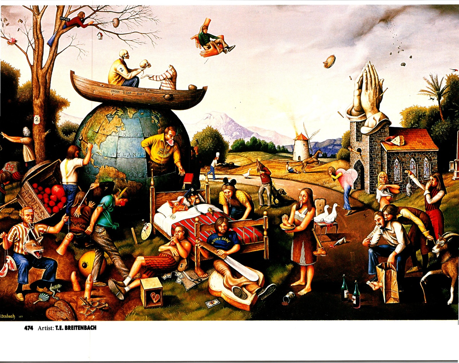 T.E. Breitenbach - Crowded Surreal Outdoor Scene 1987 Art Print A27 T.E. Breitenbach - Crowded Surreal Outdoor Scene 1987 Art Print A27
