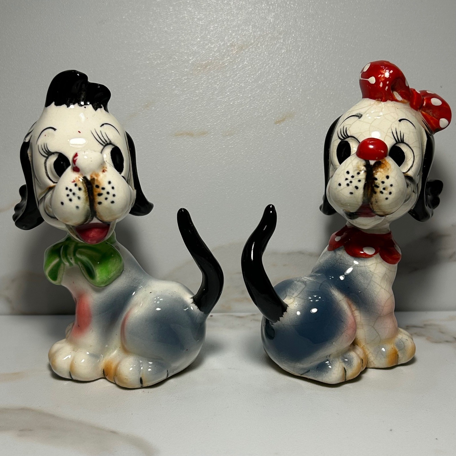 Vintage Japan Anthropomorphic Dog Salt and Pepper Shakers Set Kitsch SP234