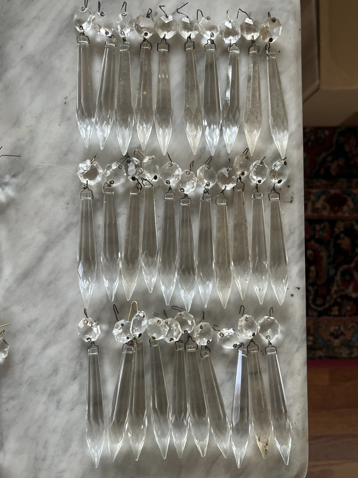 Antique Vintage Glass Spear Chandelier Hanging Oil Lamp Prisms
