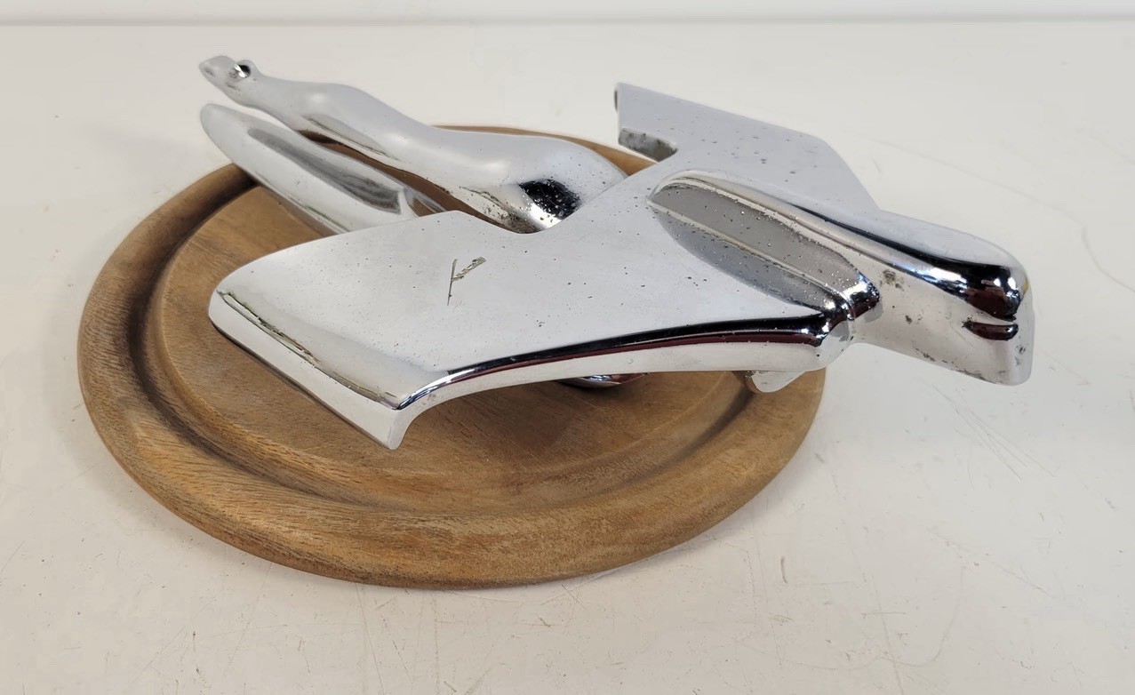 1950-1951 Nash Chrome Hood Ornament Vintage with Wood Base 1950-1951 Nash Chrome Hood Ornament Vintage with Wood Base