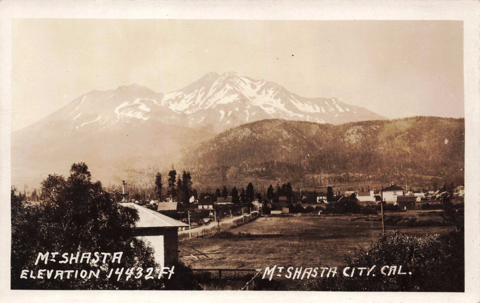 RPPC 1920s Mt Shasta City California Elevation 14,432' Real Photo Postcard