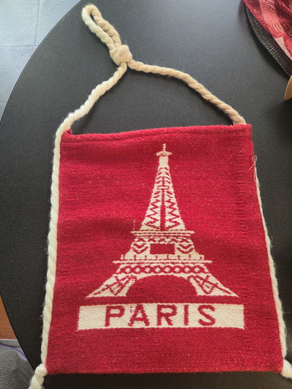 Charming Vintage- Woven Paris Wall Hanging And Souvenir Tapestry Bag.