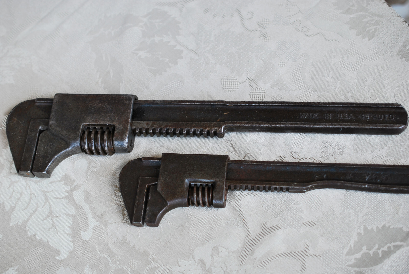 Antique VLCHECK Drop Forge Monkey Pipe Adjustable Wrench Set of 2 - 11