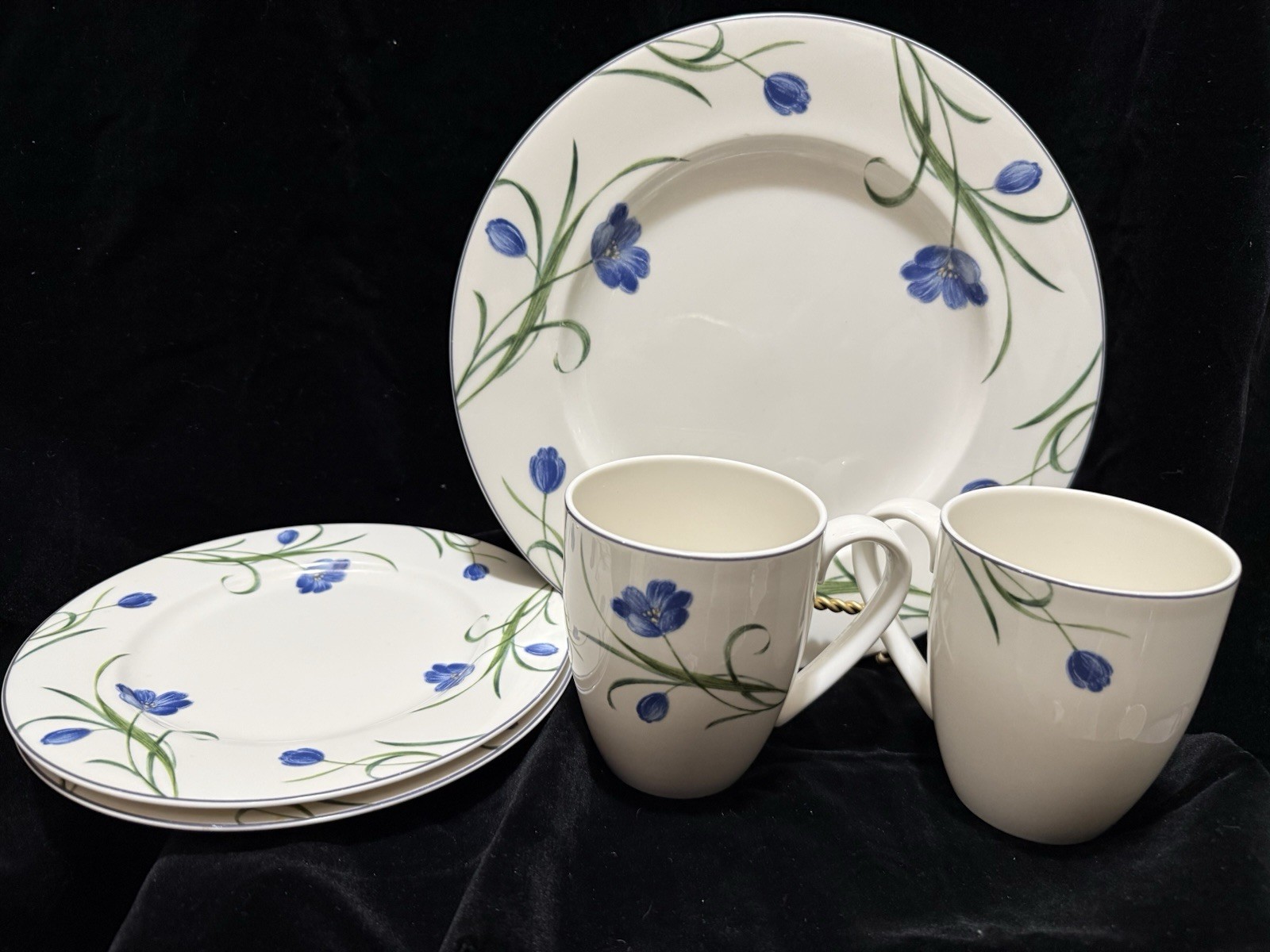 Mikasa Casual Classic Service For 2 Y4005 Dinner And Salad Plates 2 Coffee Cups