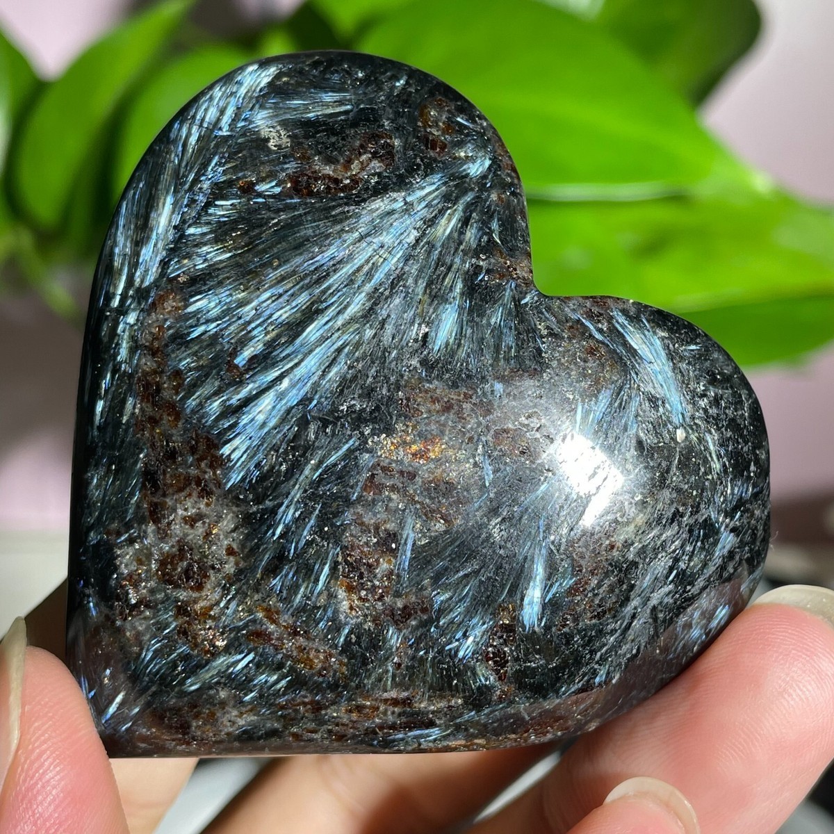 2.5\'\'Arfvedsonite Heart Stone Palm Stone Healing Reiki Gemstone Gift Home Decor