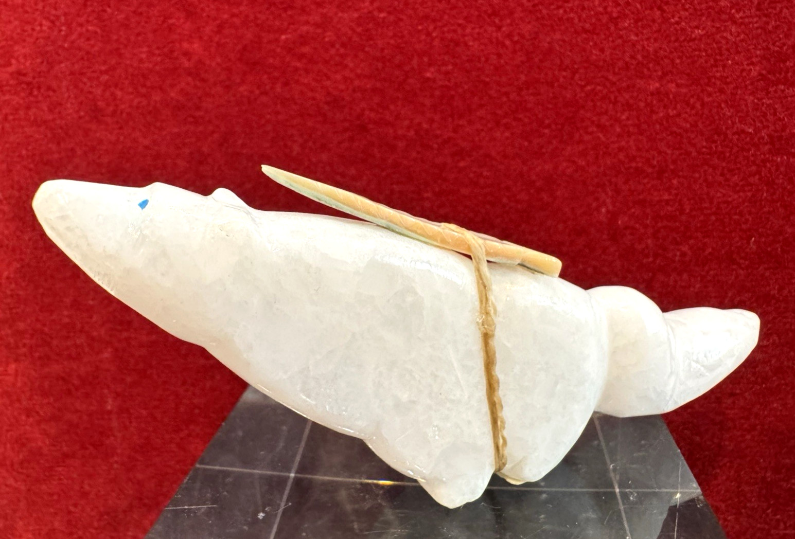Large Zuni Bushytail Fox Fetish Melissa Quam Hand Carved Marble & Turquoise 4.5