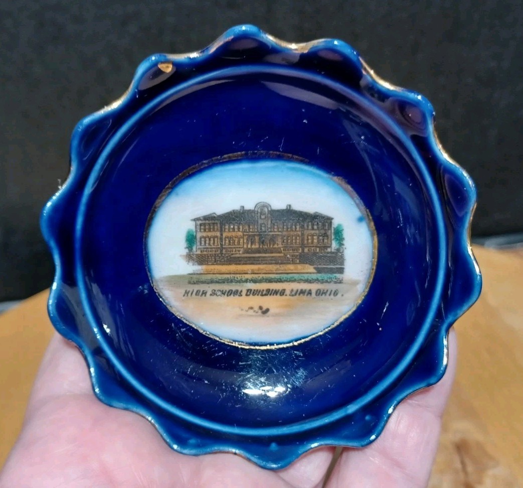 Antique Early 1900\'s High School Building Lima Ohio Souvenir Trinket Dish