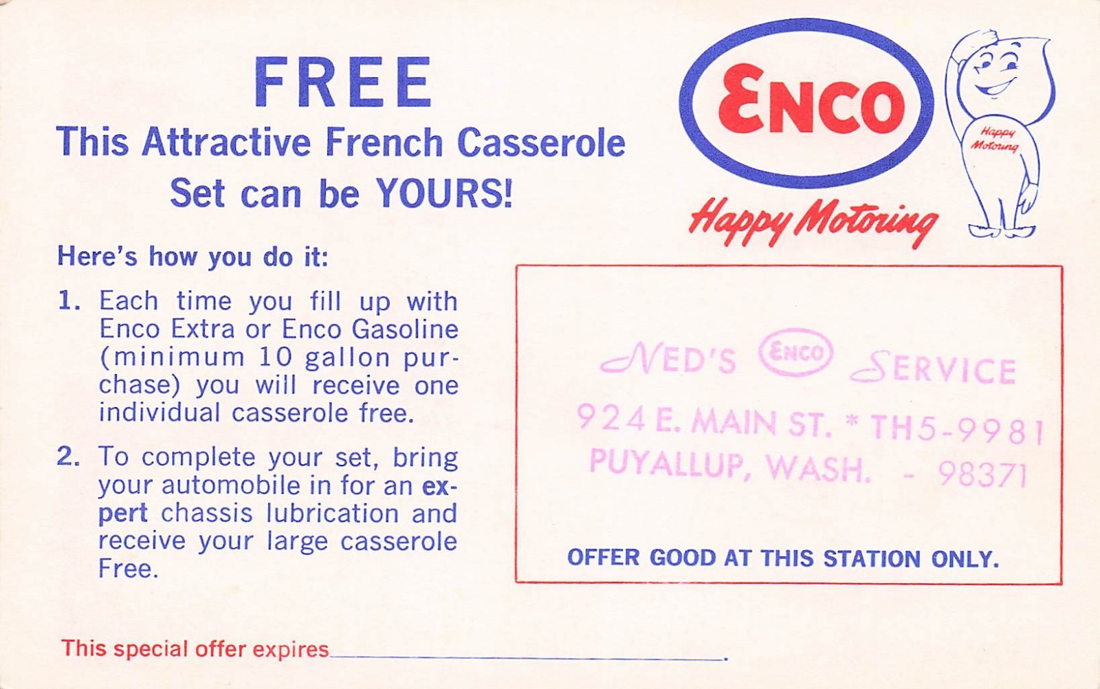 Puyallup WA Washington Neds Enco Gas Station Advertising Vtg Postcard 4A