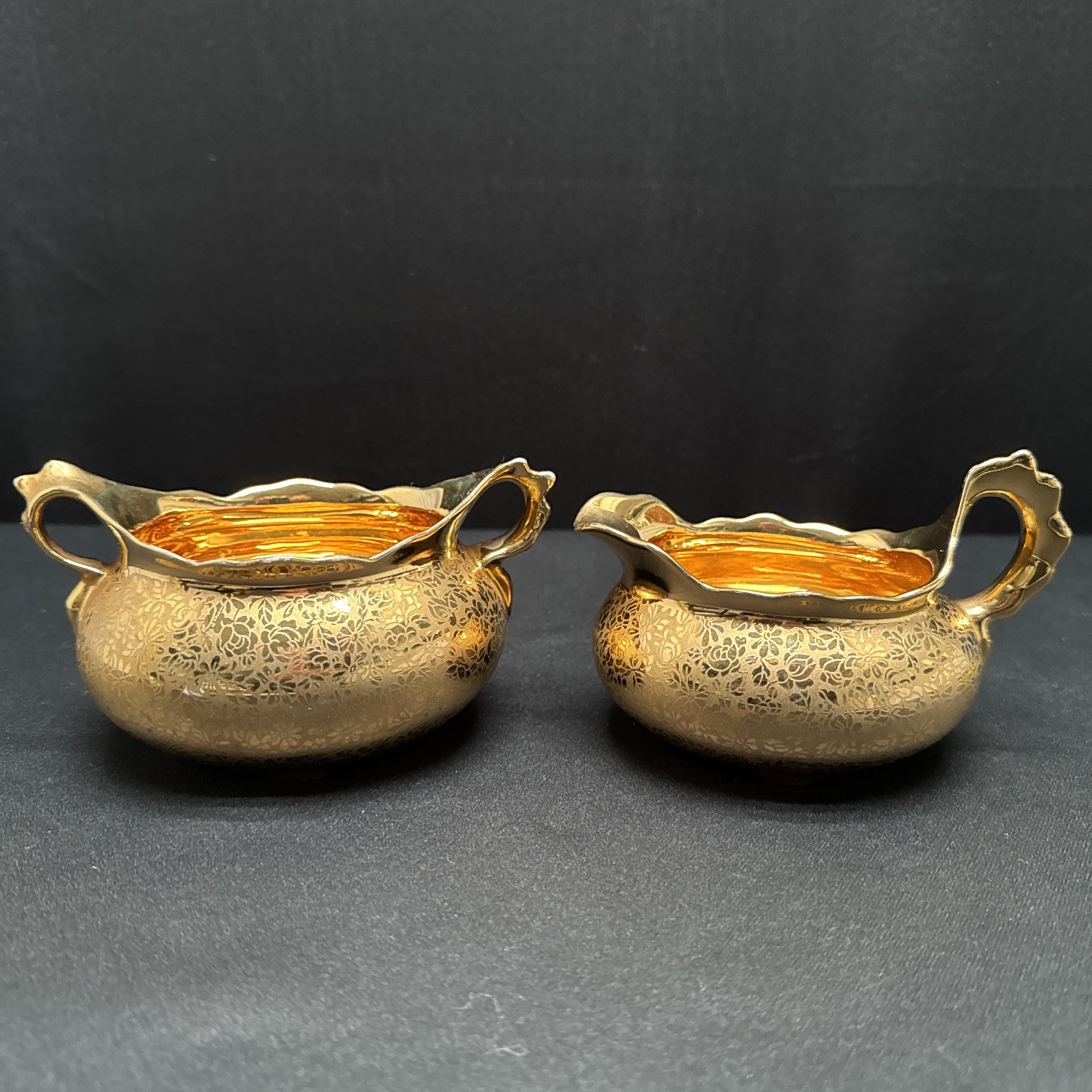 Vintage Stouffer Fine China Gold Floral Cream and Sugar Bowls